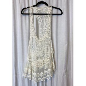 3/$20 - Vintage-Style Cream Lace Over Shirt - Size L, Old-School Cottagecore
